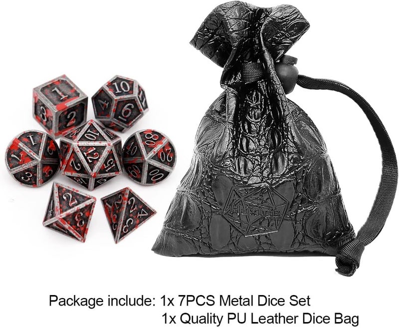 Haxtec Bloodstained Metal DND Dice Set Blood Polyhedral D&D Dice Compatible with Dungeons and Dragons Gift TTRPG Antique Metal Halloween Dice - Image 2